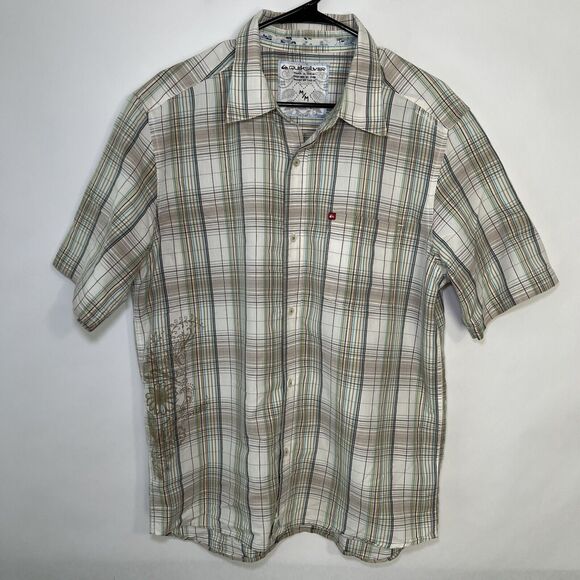 Quiksilver Other - Quiksilver Short Sleeve Button Up Shirt Mens Size M Medium Plaid Multicolor EUC